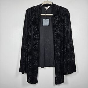 NEW Zoa Black Burnout Velvet Floral Drapey Open Front Cardigan Sweater Small
